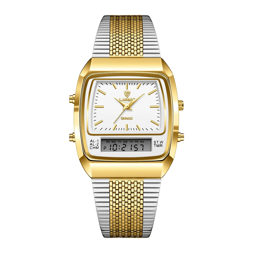 Harry Classic Retro Dual-Display Watch | Two-Tone Analog-Digital Timepiece