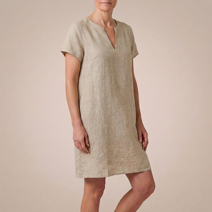 Isla Relaxed Fit Dress | V-Neck Split Neck Knee-Length Dress