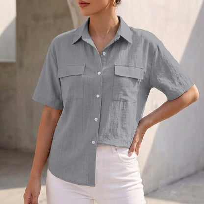Isla Relaxed Fit Button-Up Shirt | Collared Short Sleeve Shirt