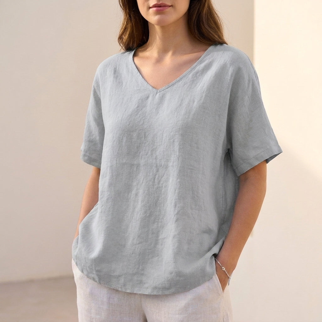 Isla Loose Fit Blouse | V-Neck Short Sleeve Blouse