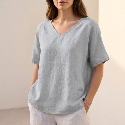 Isla Loose Fit Blouse | V-Neck Short Sleeve Blouse