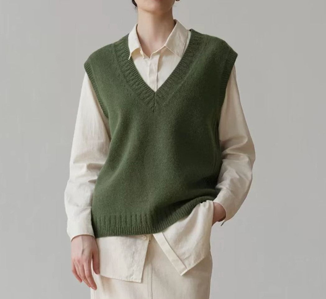 Freya Soft V-Neck Sweater Vest | Sleeveless Relaxed Fit Layering Vest