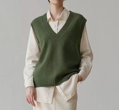 Freya Soft V-Neck Sweater Vest | Sleeveless Relaxed Fit Layering Vest