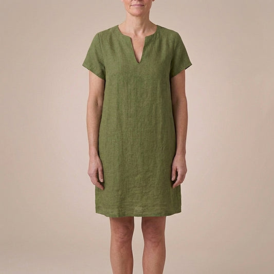 Isla Relaxed Fit Dress | V-Neck Split Neck Knee-Length Dress