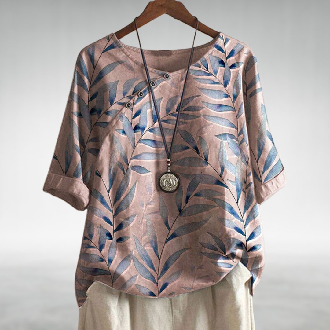 Isabella Relaxed Fit Blouse | Leaf Print Rounded Neck Blouse