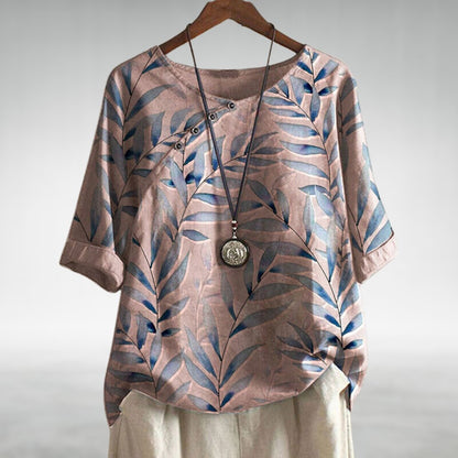 Isabella Relaxed Fit Blouse | Leaf Print Rounded Neck Blouse