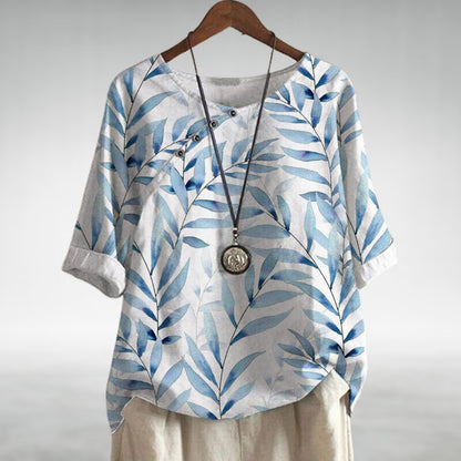 Isabella Relaxed Fit Blouse | Leaf Print Rounded Neck Blouse