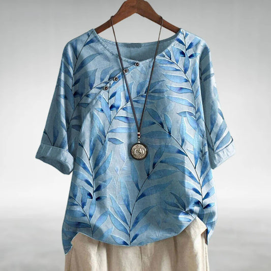 Isabella Relaxed Fit Blouse | Leaf Print Rounded Neck Blouse
