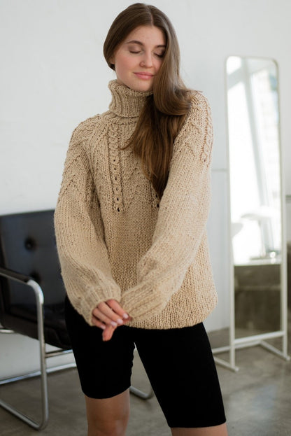 Camel Wool Turtleneck Sweater for Women