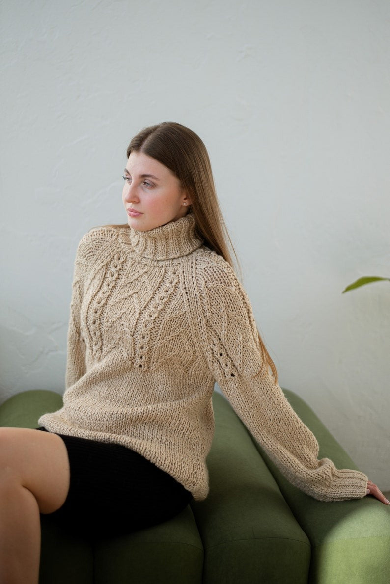 Camel Wool Turtleneck Sweater for Women