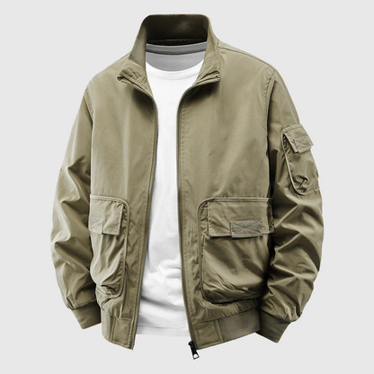 Harry Relaxed Fit Bomber Jacket | Utility Pockets Zip Front Bomber Jacket