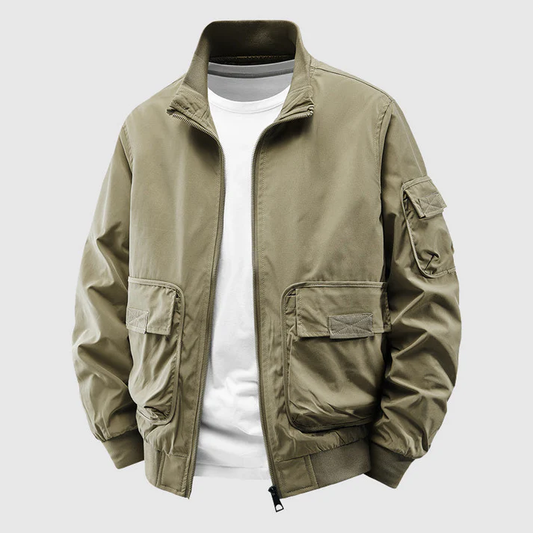 Harry Relaxed Fit Bomber Jacket | Utility Pockets Zip Front Bomber Jacket