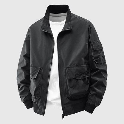 Harry Relaxed Fit Bomber Jacket | Utility Pockets Zip Front Bomber Jacket