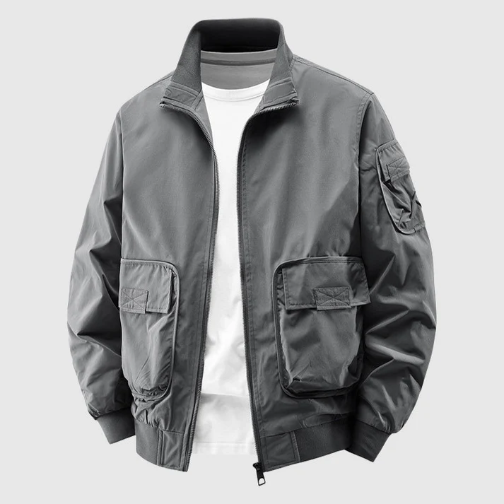 Harry Relaxed Fit Bomber Jacket | Utility Pockets Zip Front Bomber Jacket