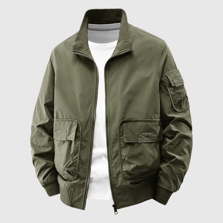 Harry Relaxed Fit Bomber Jacket | Utility Pockets Zip Front Bomber Jacket