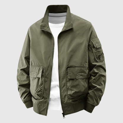 Harry Relaxed Fit Bomber Jacket | Utility Pockets Zip Front Bomber Jacket