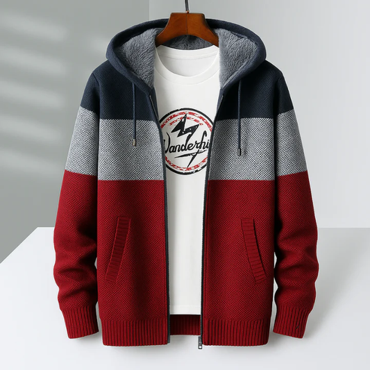 Harry Relaxed Fit Knit Zip Hoodie | Color Block Fur Trim Hoodie
