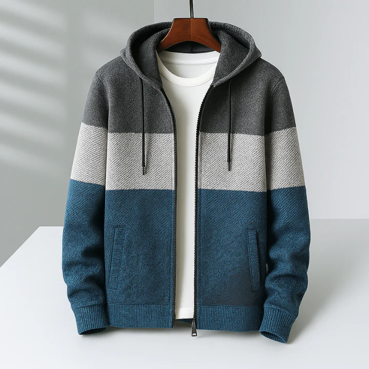 Harry Relaxed Fit Knit Zip Hoodie | Color Block Fur Trim Hoodie