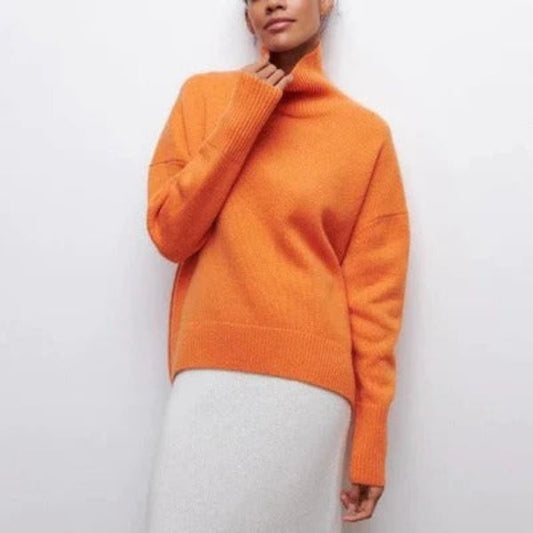 Women’s Turtleneck Sweater – Oversized Fit – Wool Blend – Dropped Shoulders – Ribbed Trim