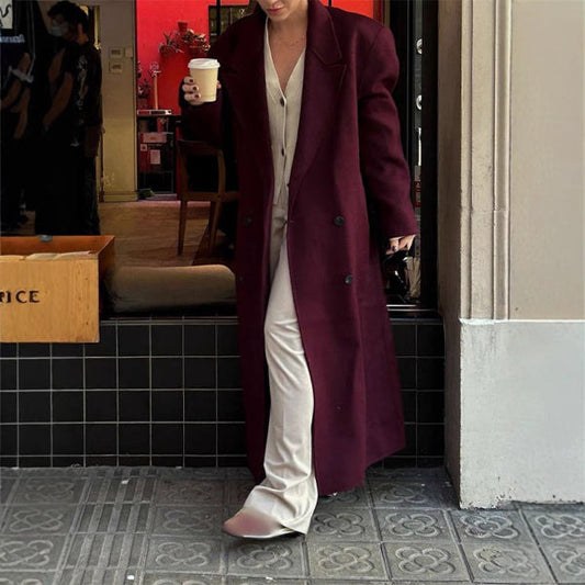 Women’s Wool Coat – Tailored Fit – Double-Breasted – Long Length with Pockets