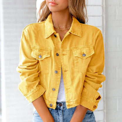 Isla Relaxed Fit Denim Jacket | Cropped Button Front Jacket