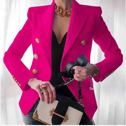 Sienna Tailored Double-Breasted Blazer | Gold Buttons Hip-Length Blazer