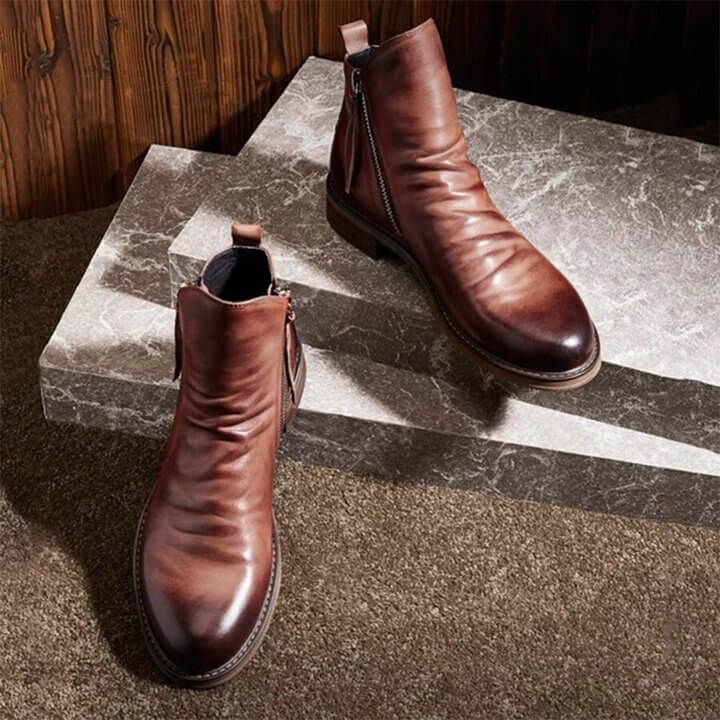 Arthur Regular Fit Ankle Boots | Distressed Finish Round Toe Ankle Boots