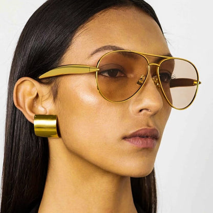 Grace Oversized Aviator Sunglasses | Solid Double Bridge Wide Temples Aviator Sunglasses