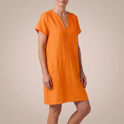 Isla Relaxed Fit Dress | V-Neck Split Neck Knee-Length Dress