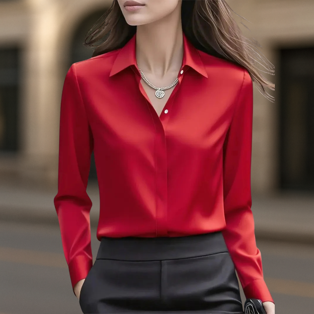 Sophia Regular Fit Button-Down Blouse | Collared Long Sleeve Blouse