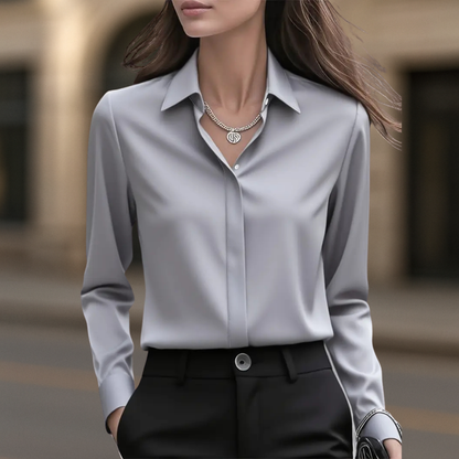 Sophia Regular Fit Button-Down Blouse | Collared Long Sleeve Blouse