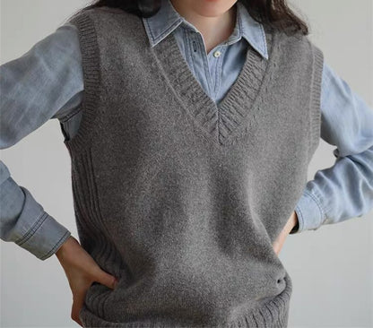 Freya Soft V-Neck Sweater Vest | Sleeveless Relaxed Fit Layering Vest