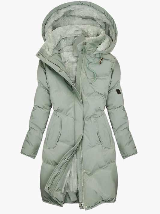 Viola Quilted Hooded Puffer Coat | Fleece Lined Pockets Coat