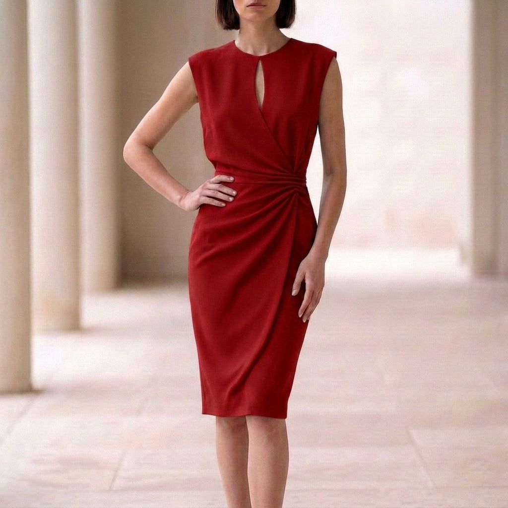 Isla Tailored Wrap-Effect Dress | Sleeveless Keyhole Neck Dress
