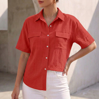 Isla Relaxed Fit Button-Up Shirt | Collared Short Sleeve Shirt