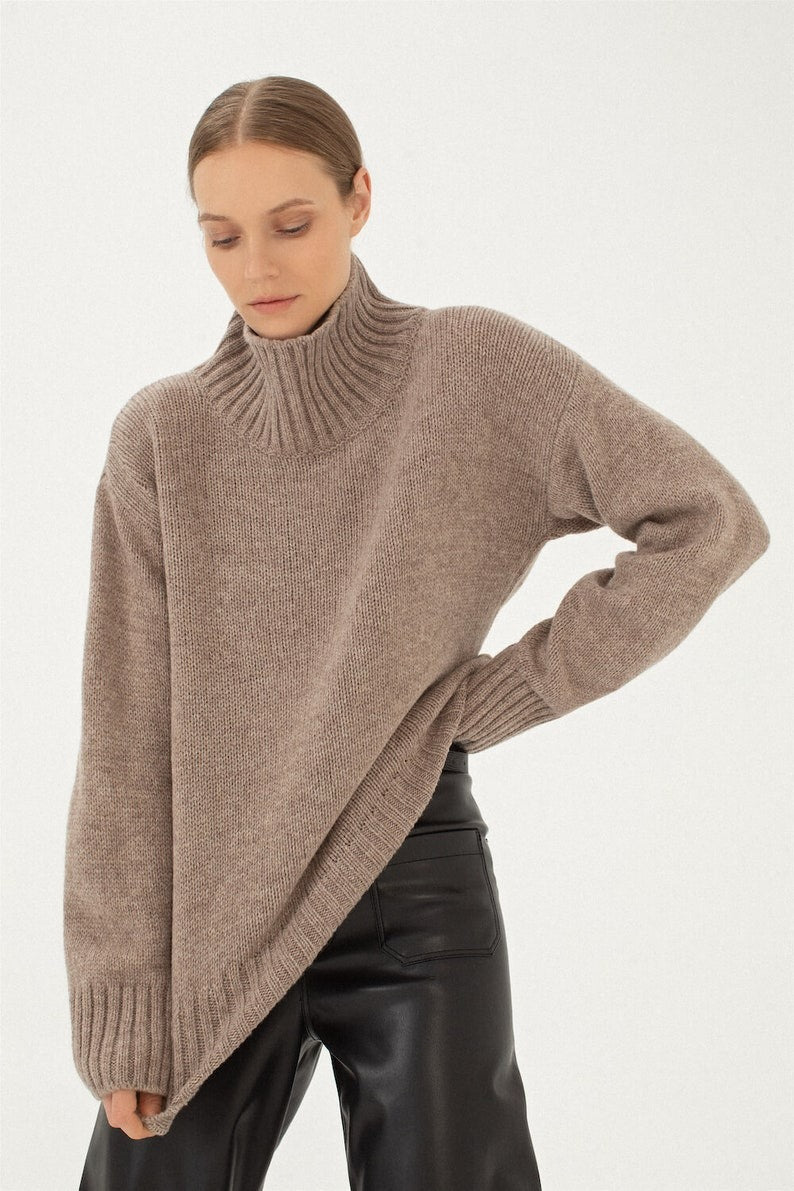 Brown Oversized Wool Jumper for Women