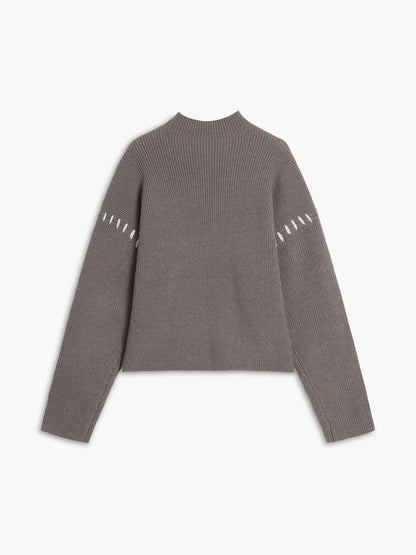 Isla Oversized Mock Neck Sweater | Ribbed Knit Contrast Stitching Sweater