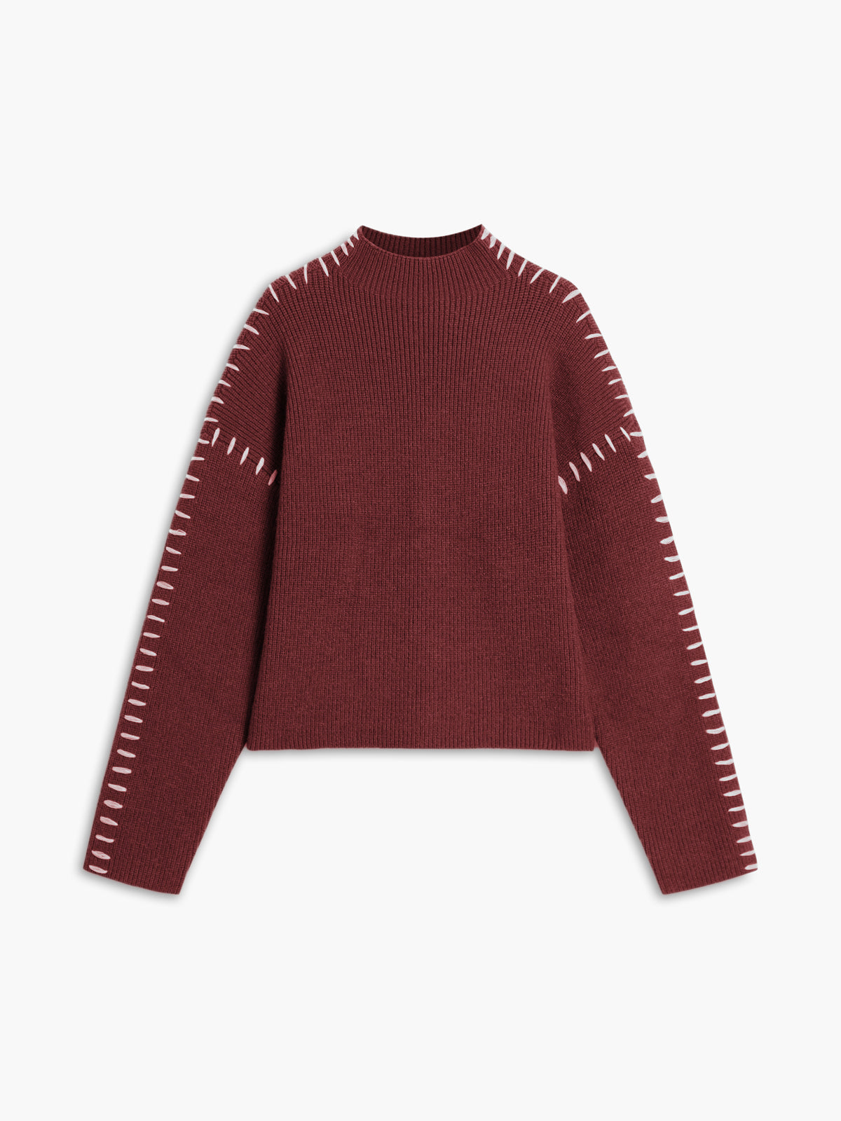 Isla Oversized Mock Neck Sweater | Ribbed Knit Contrast Stitching Sweater