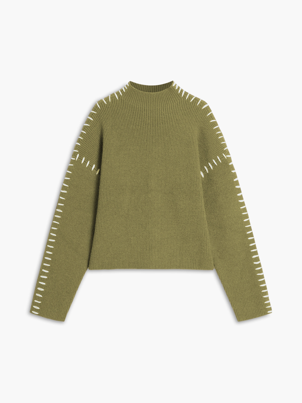 Isla Oversized Mock Neck Sweater | Ribbed Knit Contrast Stitching Sweater