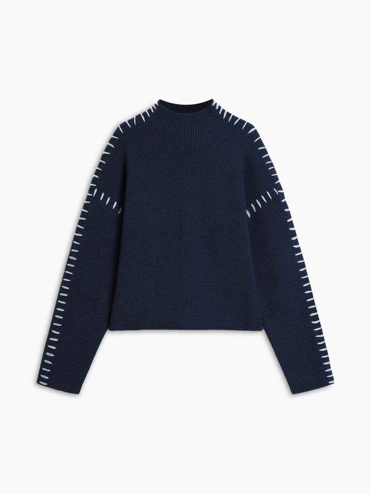 Isla Oversized Mock Neck Sweater | Ribbed Knit Contrast Stitching Sweater