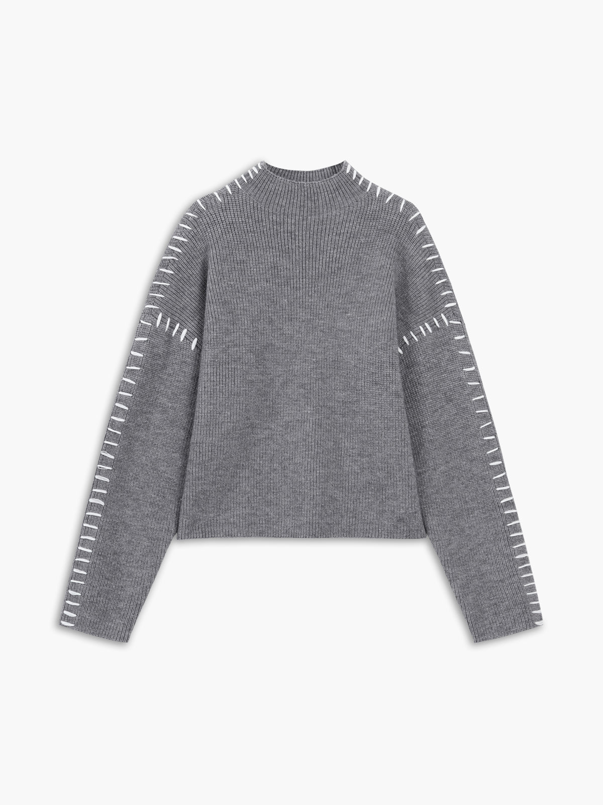 Isla Oversized Mock Neck Sweater | Ribbed Knit Contrast Stitching Sweater