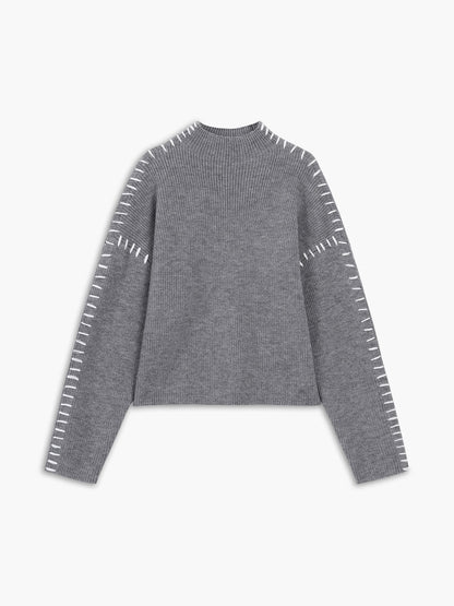 Isla Oversized Mock Neck Sweater | Ribbed Knit Contrast Stitching Sweater