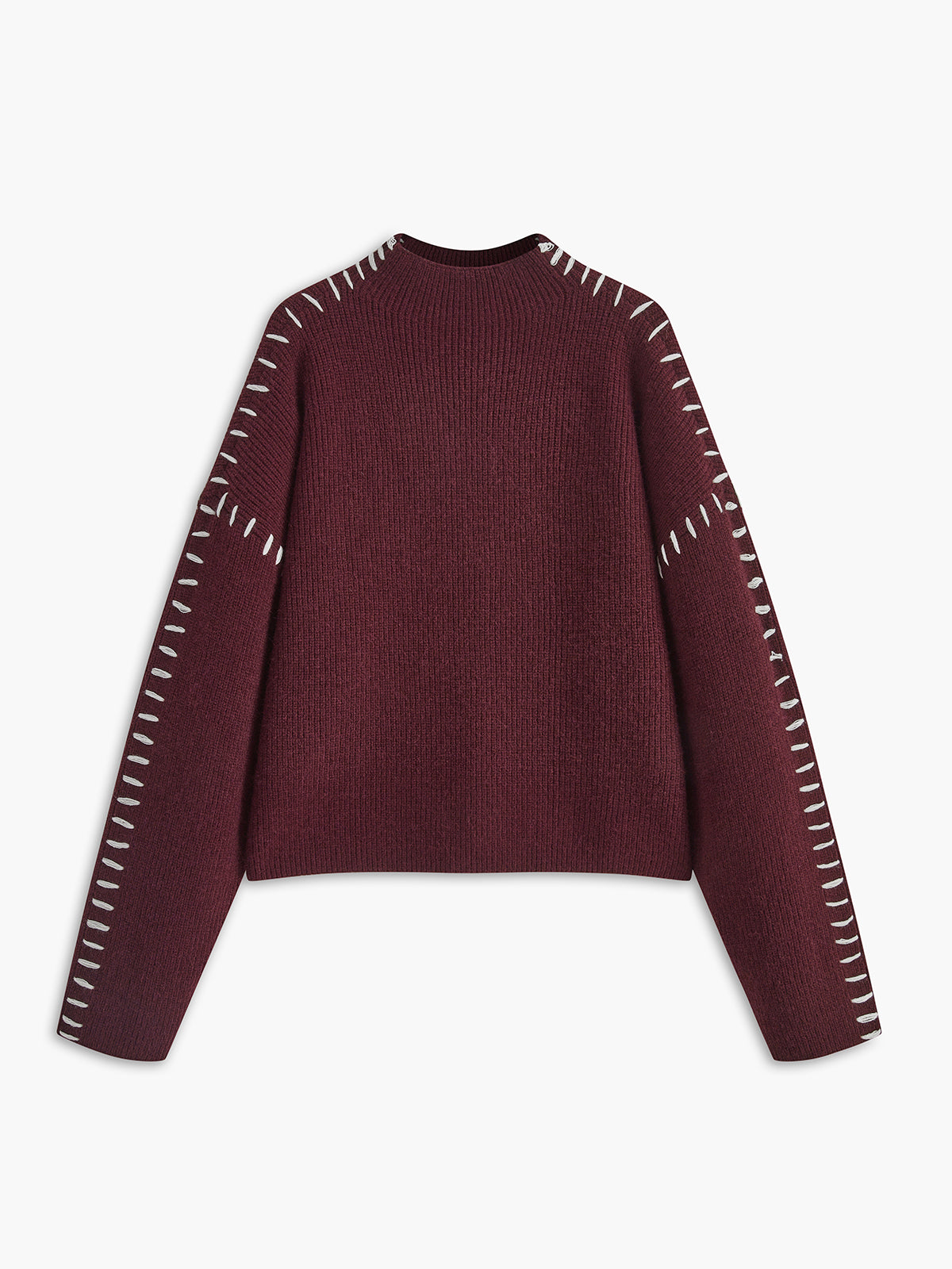 Isla Oversized Mock Neck Sweater | Ribbed Knit Contrast Stitching Sweater