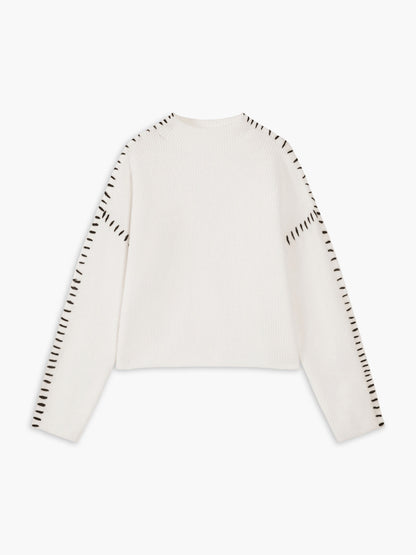Isla Oversized Mock Neck Sweater | Ribbed Knit Contrast Stitching Sweater