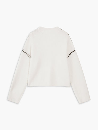 Isla Oversized Mock Neck Sweater | Ribbed Knit Contrast Stitching Sweater