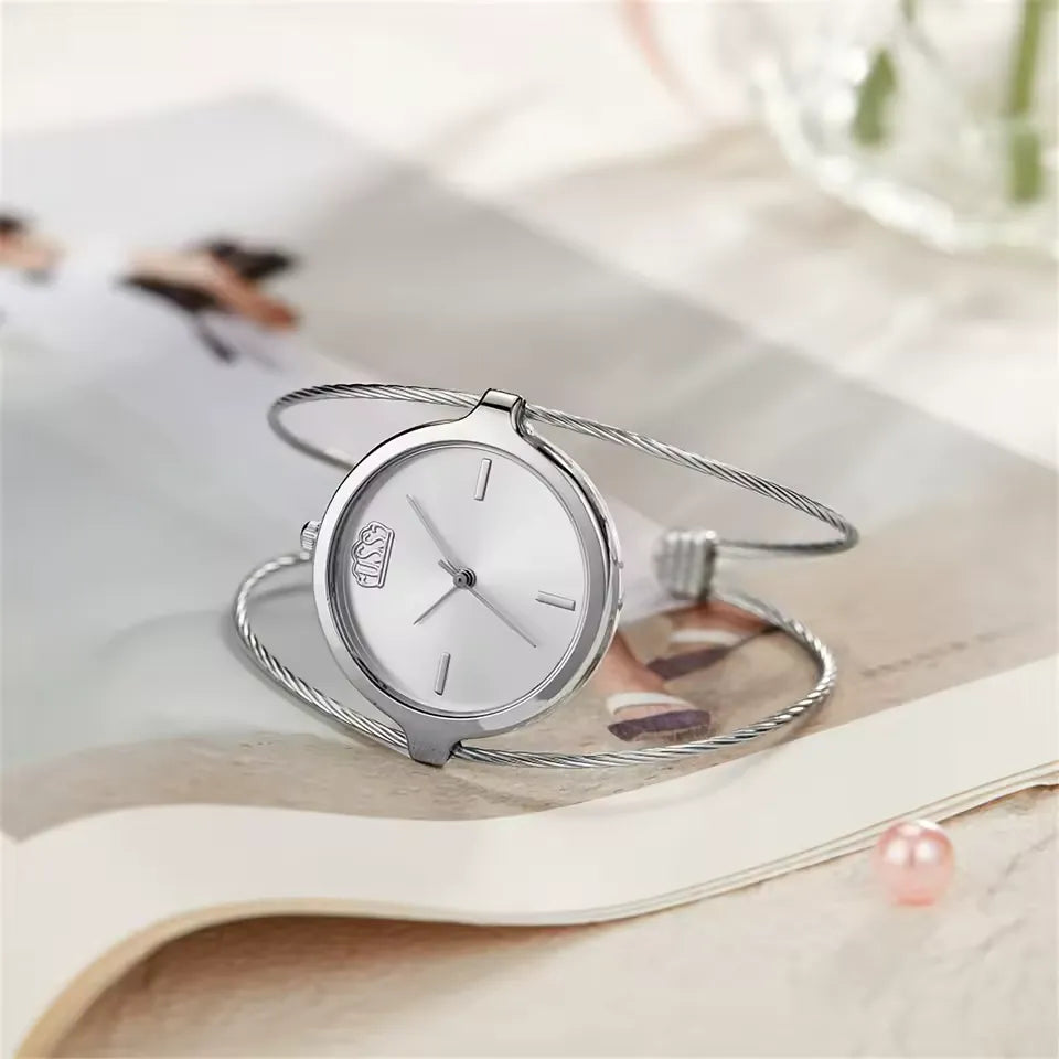 Isla Open Cuff Bangle Watch | Twisted Strap Round Dial Watch