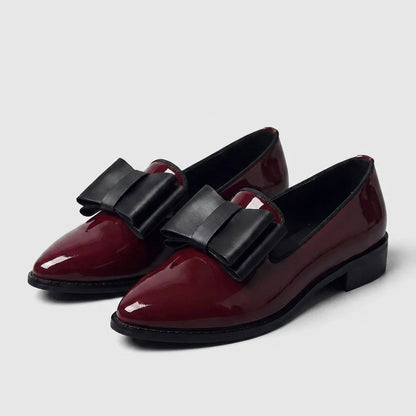 Isabella Pointed Toe Loafers | Bow Detail Low Block Heel Loafers