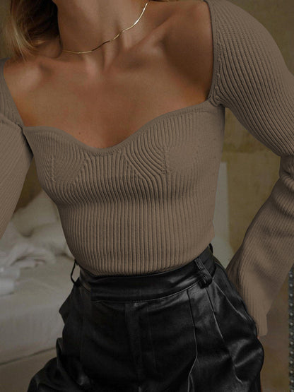 Olivia Fitted Cropped Knit Top | Sweetheart Neckline Ribbed Knit Top