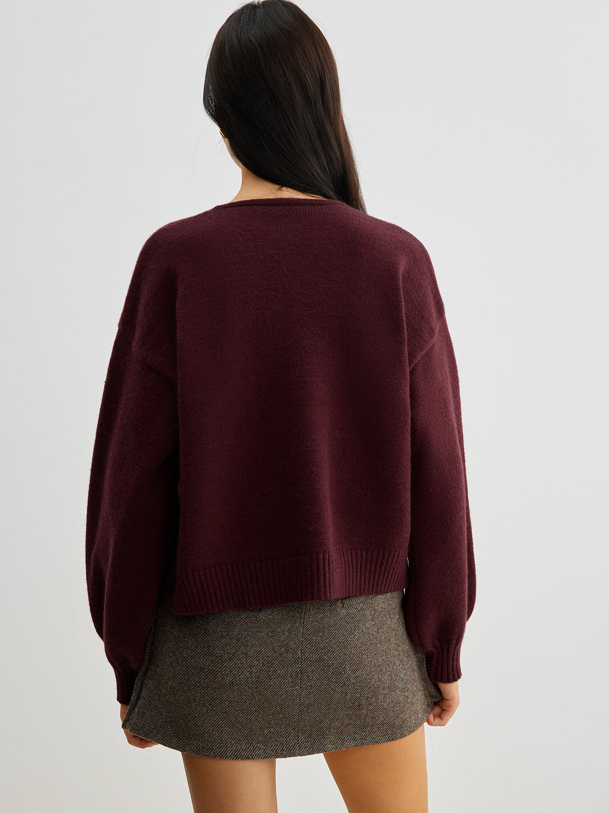 Freya Cropped Lantern Sleeve Sweater | Velvet Bow Detail Ribbed Sweater