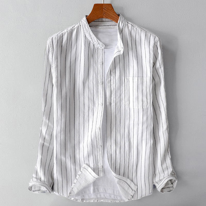 Leo Relaxed Fit Band Collar Shirt | Striped Hip-Length Shirt